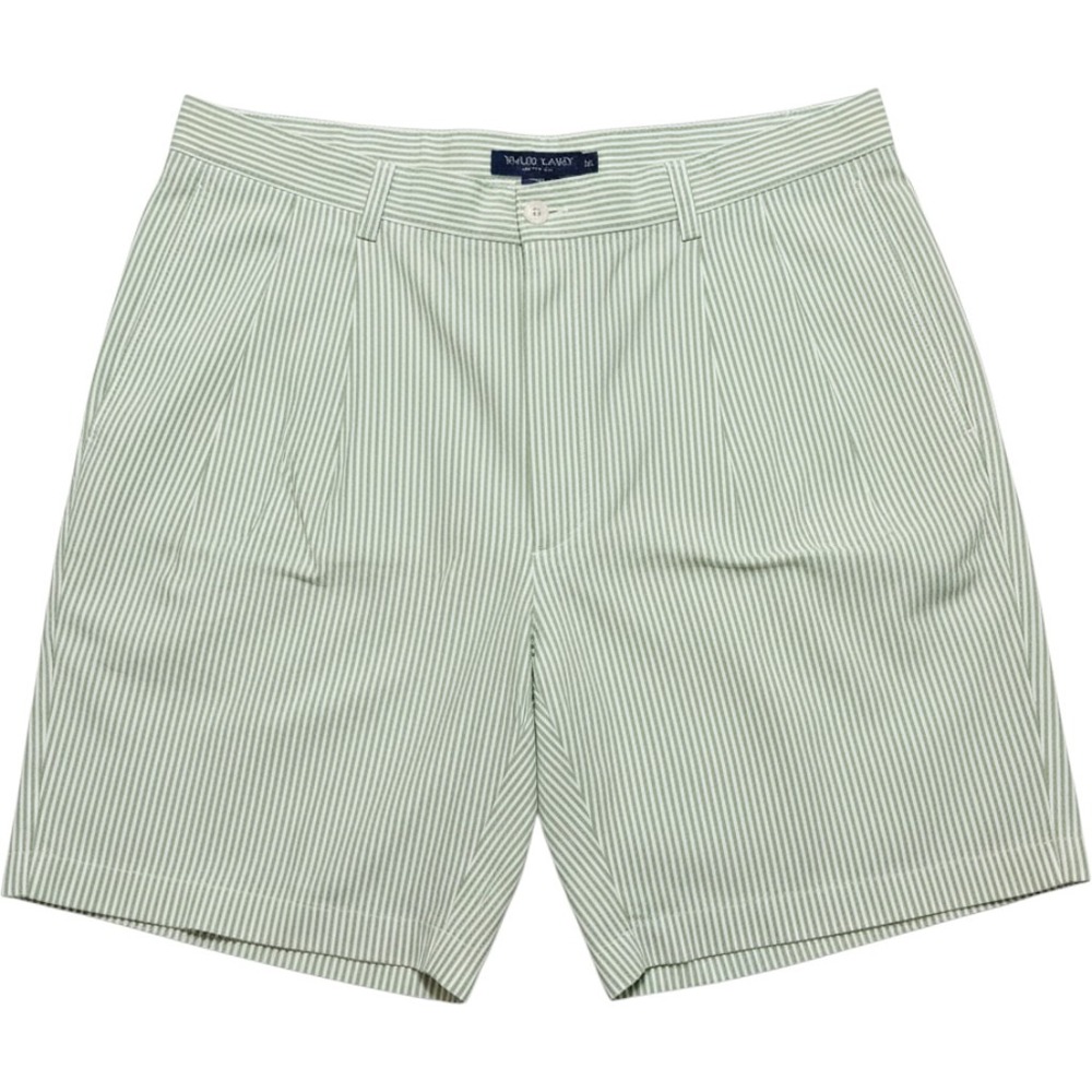 Jos. A. Bank Men Stays Cool Seersucker Shorts Green White Striped Pleated 38 NEW